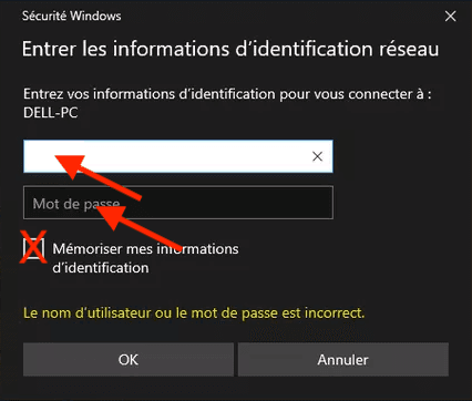 Options de connexion avec informations d'identification